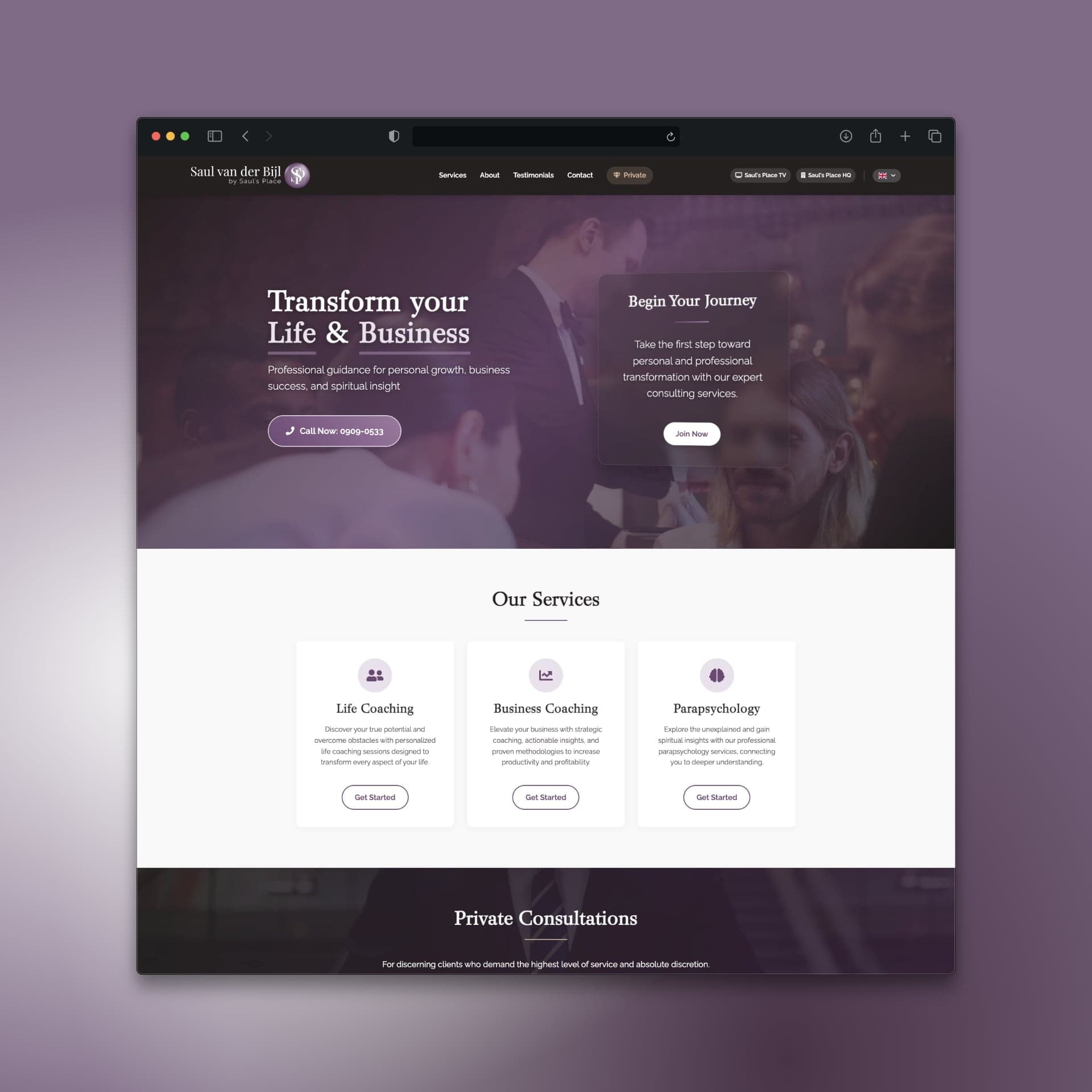 Saul Consulting - Life & Business Coaching, Parapsychology - Desenvolvimento Web project showcasing saul é um coach de vida e negócios que ajuda as pessoas a alcançarem a sua melhor versão. ele é também um parapsicólogo que ajuda as pessoas a alcançarem a sua melhor versão.